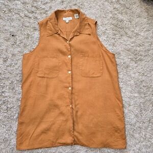 Vintage Ann Taylor 100% Linen Sleeveless Button Front Blouse Burnt Orange Medium